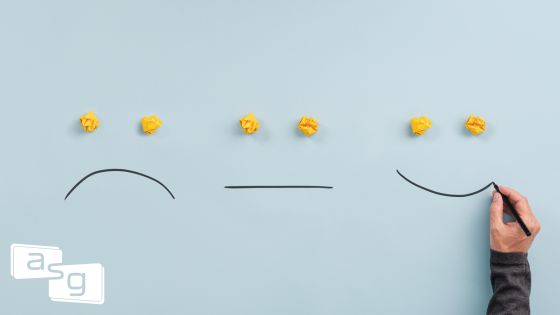 Image depicting the impact of effective sales management: From left to right - A sad face representing underperformance, a neutral face representing moderate performance, and a happy face representing high performance in sales management.