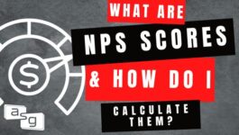 An illustrative banner with bold text asking 'What are NPS Scores & How do I calculate them?' with a pie chart icon, a dollar sign, and a symbolic customer satisfaction gauge on a textured grey background. This image is used to introduce the concept of Net Promoter Scores (NPS) and provides a visual prompt for readers to learn about what NPS is, its importance, and the basics of calculating it.