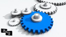 An illustration of interconnected gears, with one gear prominently highlighted in blue, symbolizing the integration of skills, opportunity, and forecast management in a sales enablement framework.