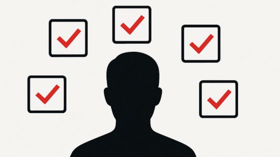 Silhouette of a person surrounded by red checkmarks, representing what buyers expect from modern B2B sales reps.