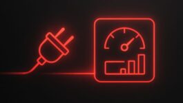 Red neon plug connected to performance meter with bar graph and speed dial, symbolizing sales enablement powering execution