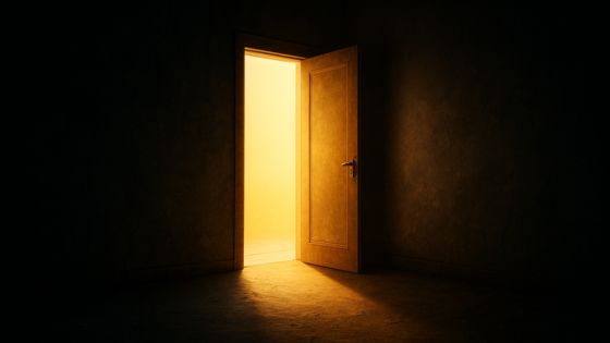 Open door glowing with bright light, symbolizing the Problem Centric Operating System as sales breakthrough