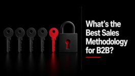 Several black keys and one red key beside a lock next to the headline “What’s the Best Sales Methodology for B2B?”, symbolizing that the right sales methodology depends on finding the best fit for a team's specific sales challenges.