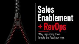Open black zipper beside the words ‘Sales Enablement + RevOps,’ illustrating how separating sales enablement and revenue operations breaks the feedback loop.