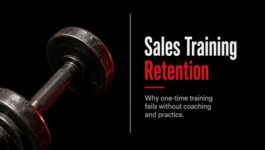 Iron dumbbell beside the title “Sales Training Retention,” representing how coaching and repeated practice help sales training stick.