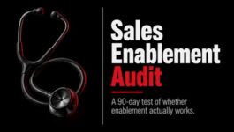 Black stethoscope beside the headline “Sales Enablement Audit,” representing a 90-day diagnostic framework for evaluating sales enablement effectiveness.