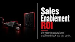 Unplugged power cord beside the headline “Sales Enablement ROI,” representing the missing connection between enablement activity and measurable revenue outcomes.