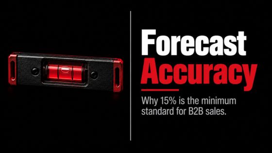 Black bubble level illustrating the 15% sales forecast accuracy benchmark for B2B sales organizations.