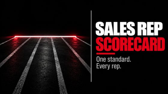 Sales rep assessment scorecard graphic showing multiple lanes ending at one finish line to represent one standard for every rep