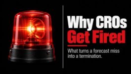 Illuminated warning beacon beside “Why CROs Get Fired,” representing how unannounced sales forecast misses can break board confidence and lead to CRO termination.
