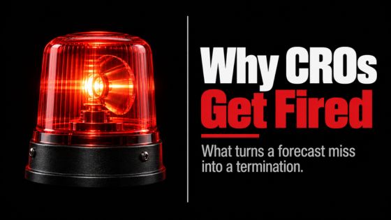 Illuminated warning beacon beside “Why CROs Get Fired,” representing how unannounced sales forecast misses can break board confidence and lead to CRO termination.