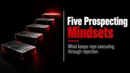 Five stepping stones representing the prospecting mindsets that help sales reps stay consistent through rejection